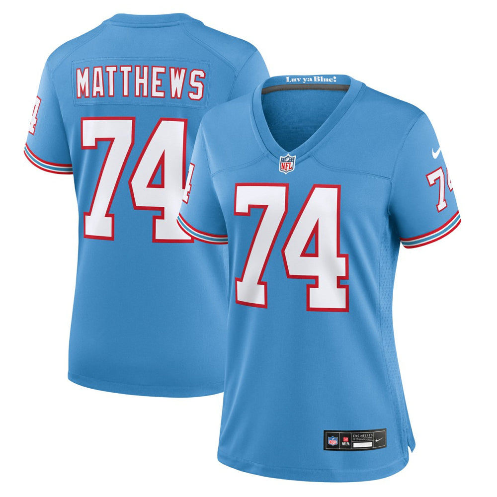 Tennessee Titans Bruce Matthews Women's Oilers Throwback Retired Player Game Jersey | NFL Sale