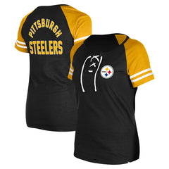 Pittsburgh Steelers Women's Lace-Up Raglan T-Shirt | NFL Discount