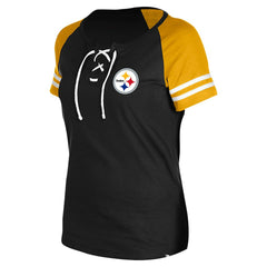 Pittsburgh Steelers Women's Lace-Up Raglan T-Shirt | NFL Discount