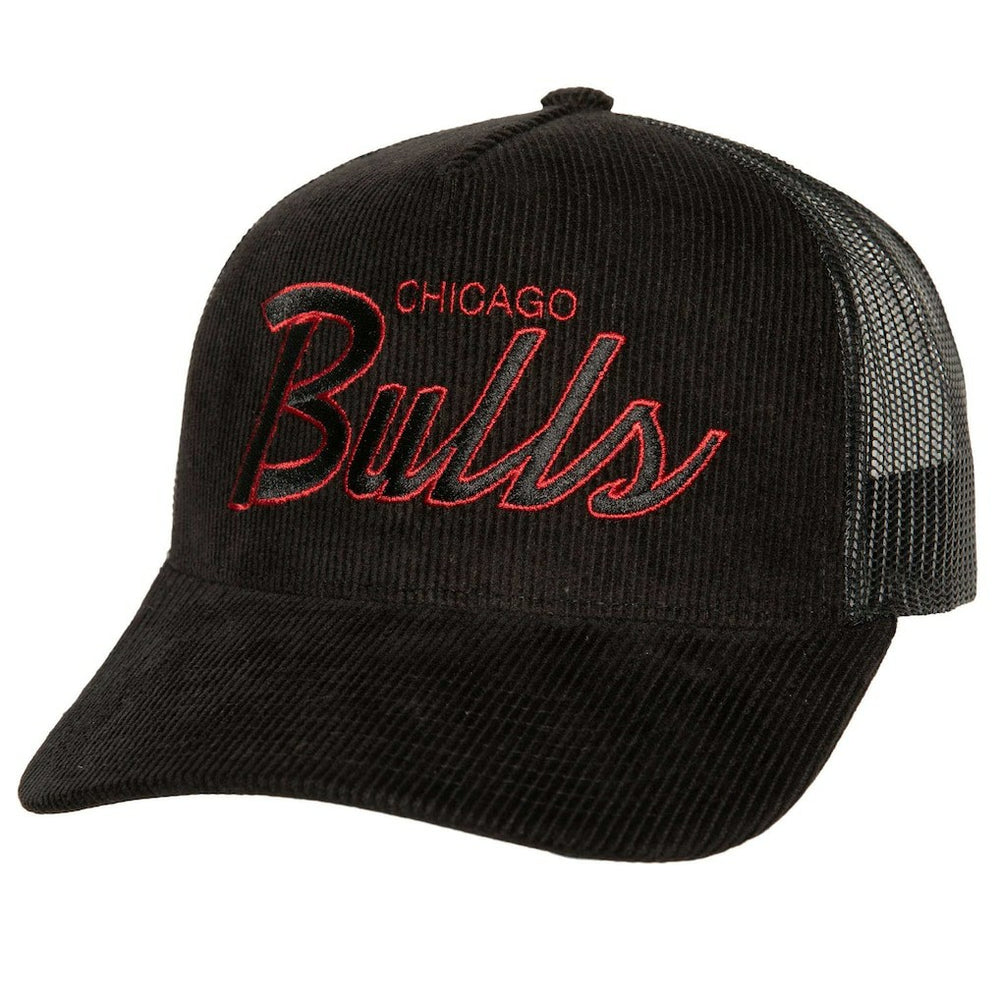 Black Chicago Bulls Times Up Classic Script Cord Trucker Hat | NBA