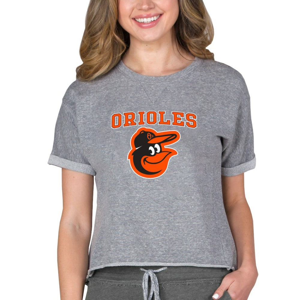 Baltimore Orioles Concepts Sport Women's Tri-Blend Mainstream Terry Short Sleeve Sweatshirt Top - MLB Sweatshirts