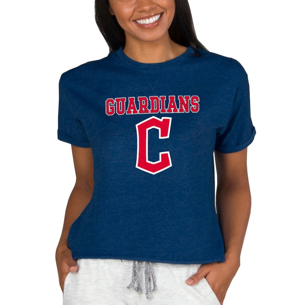 Cleveland Guardians Concepts Sport Women's Tri-Blend Mainstream Terry Short Sleeve Sweatshirt Top - MLB Sweatshirts