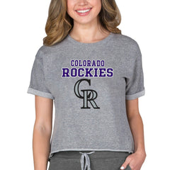 Colorado Rockies Concepts Sport Women's Tri-Blend Mainstream Terry Short Sleeve Sweatshirt Top - MLB Sweatshirts