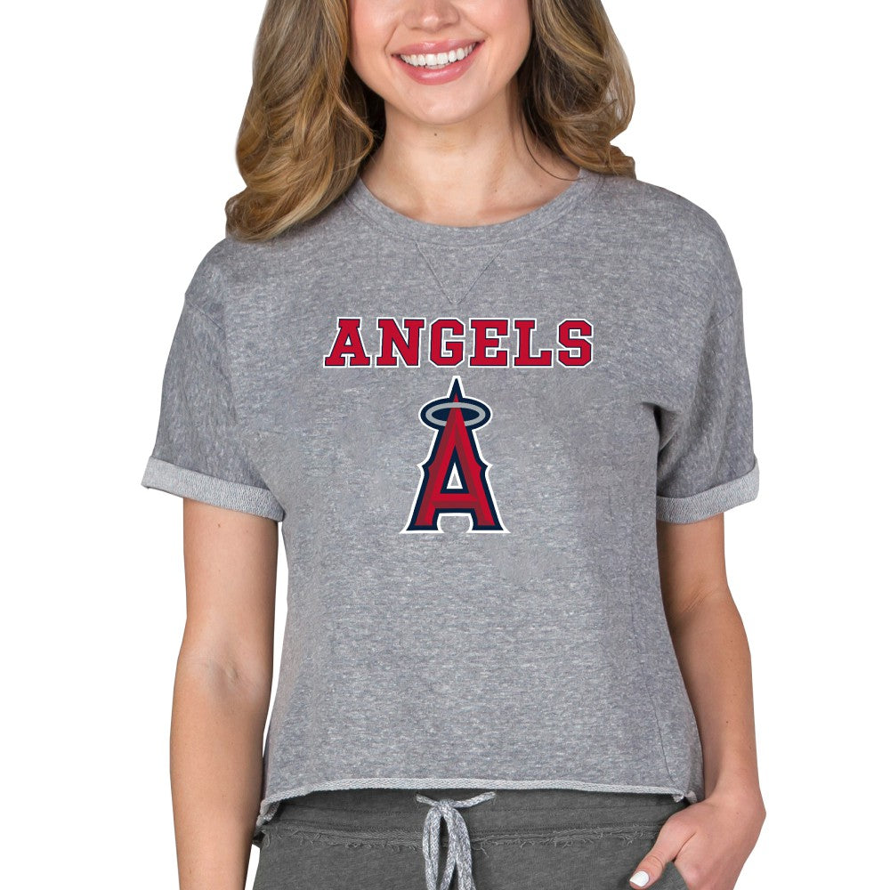 Los Angeles Angels Concepts Sport Women's Tri-Blend Mainstream Terry Short Sleeve Sweatshirt Top - MLB Sweatshirts