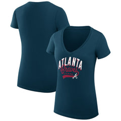 Atlanta Braves G-III 4Her by Carl Banks Women's Super-Slim Fit Lightweight Filigree Team V-Neck T-Shirt - MLB T-shirts