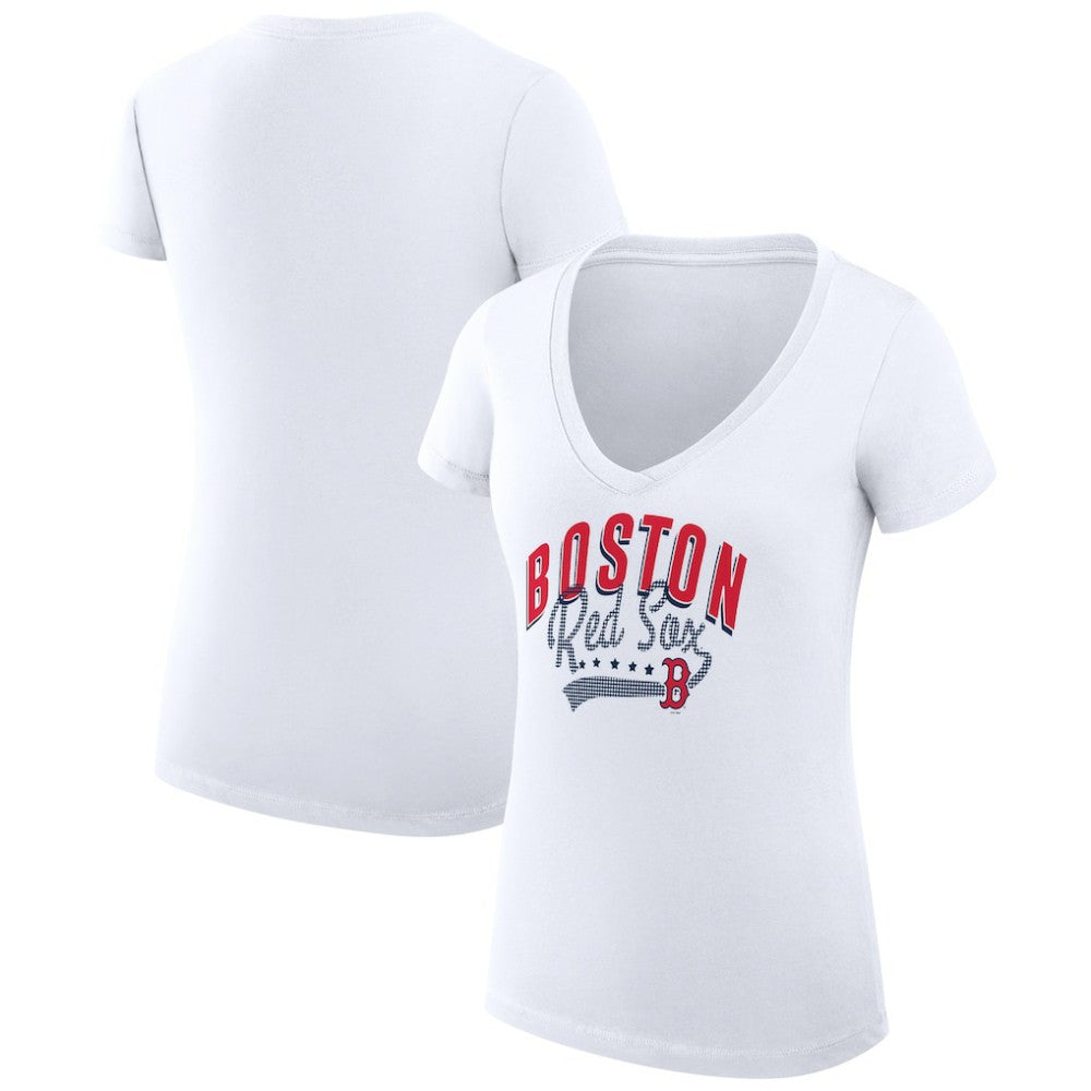 Boston Red Sox G-III 4Her by Carl Banks Women's Super-Slim Fit Lightweight Filigree Team V-Neck T-Shirt - MLB T-shirts