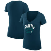 Seattle Mariners G-III 4Her by Carl Banks Women's Super-Slim Fit Lightweight Filigree Team V-Neck T-Shirt - MLB T-shirts