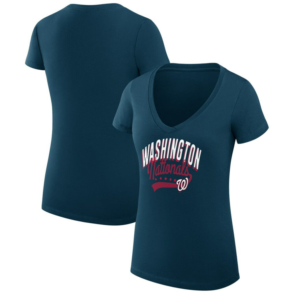 Washington Nationals G-III 4Her by Carl Banks Women's Super-Slim Fit Lightweight Filigree Team V-Neck T-Shirt - MLB T-shirts