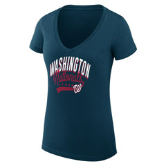Washington Nationals G-III 4Her by Carl Banks Women's Super-Slim Fit Lightweight Filigree Team V-Neck T-Shirt - MLB T-shirts
