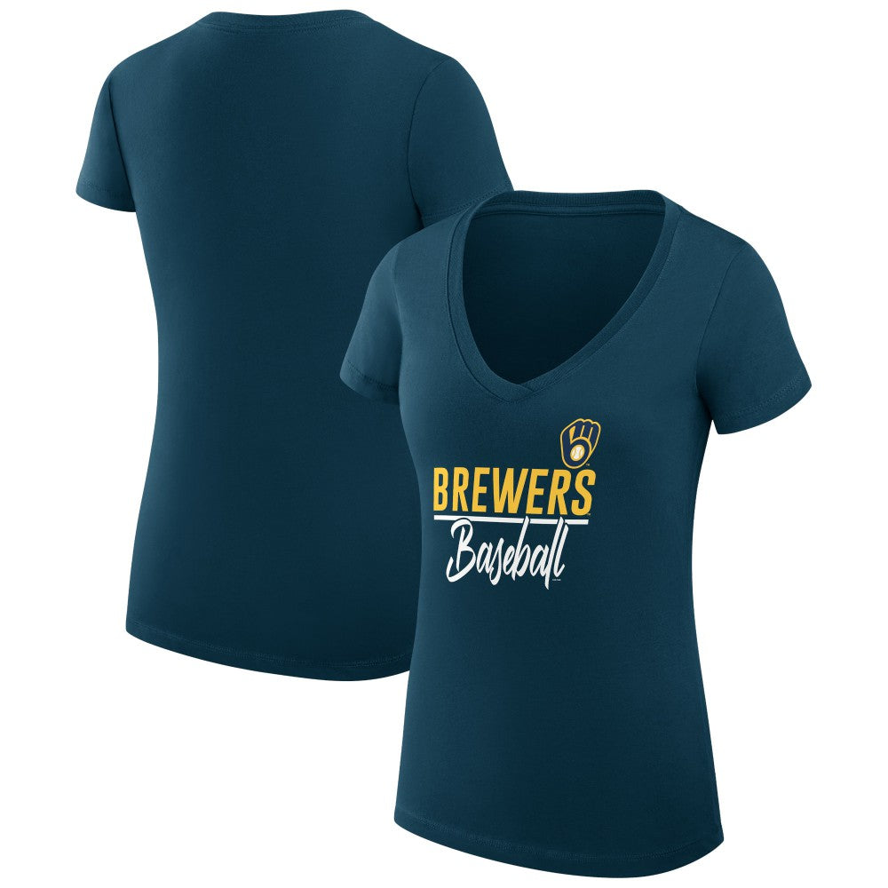 Milwaukee Brewers G-III 4Her by Carl Banks Women's Super-Slim Fit Lightweight Team Graphic V-Neck T-Shirt - MLB T-shirts