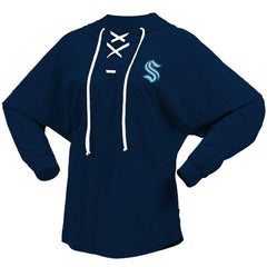 Seattle Kraken Fanatics Women's Jersey Lace-Up V-Neck Long Sleeve Hoodie T-Shirt - NHL T-shirts