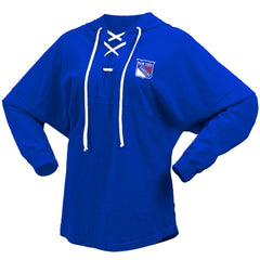 New York Rangers Fanatics Women's Jersey Lace-Up V-Neck Long Sleeve Hoodie T-Shirt - NHL T-shirts