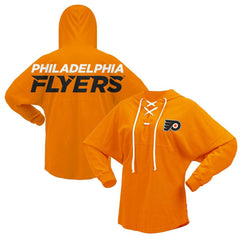 Philadelphia Flyers Fanatics Women's Jersey Lace-Up V-Neck Long Sleeve Hoodie T-Shirt - NHL T-shirts