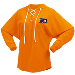 Philadelphia Flyers Fanatics Women's Jersey Lace-Up V-Neck Long Sleeve Hoodie T-Shirt - NHL T-shirts