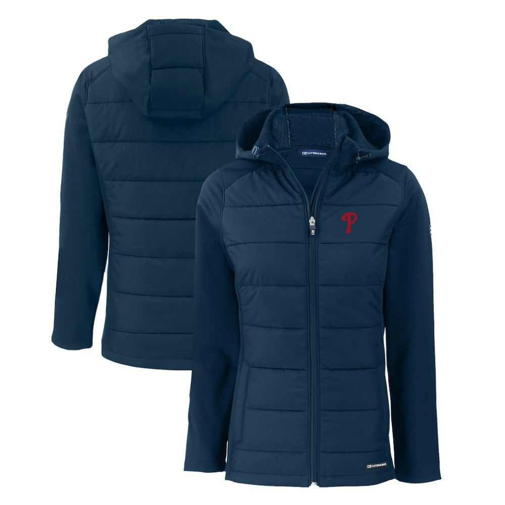 Philadelphia Phillies Cutter & Buck Women's Evoke Hybrid Eco Softshell Recycled Full-Zip Hoodie Jacket - MLB Jackets