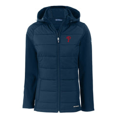 Philadelphia Phillies Cutter & Buck Women's Evoke Hybrid Eco Softshell Recycled Full-Zip Hoodie Jacket - MLB Jackets
