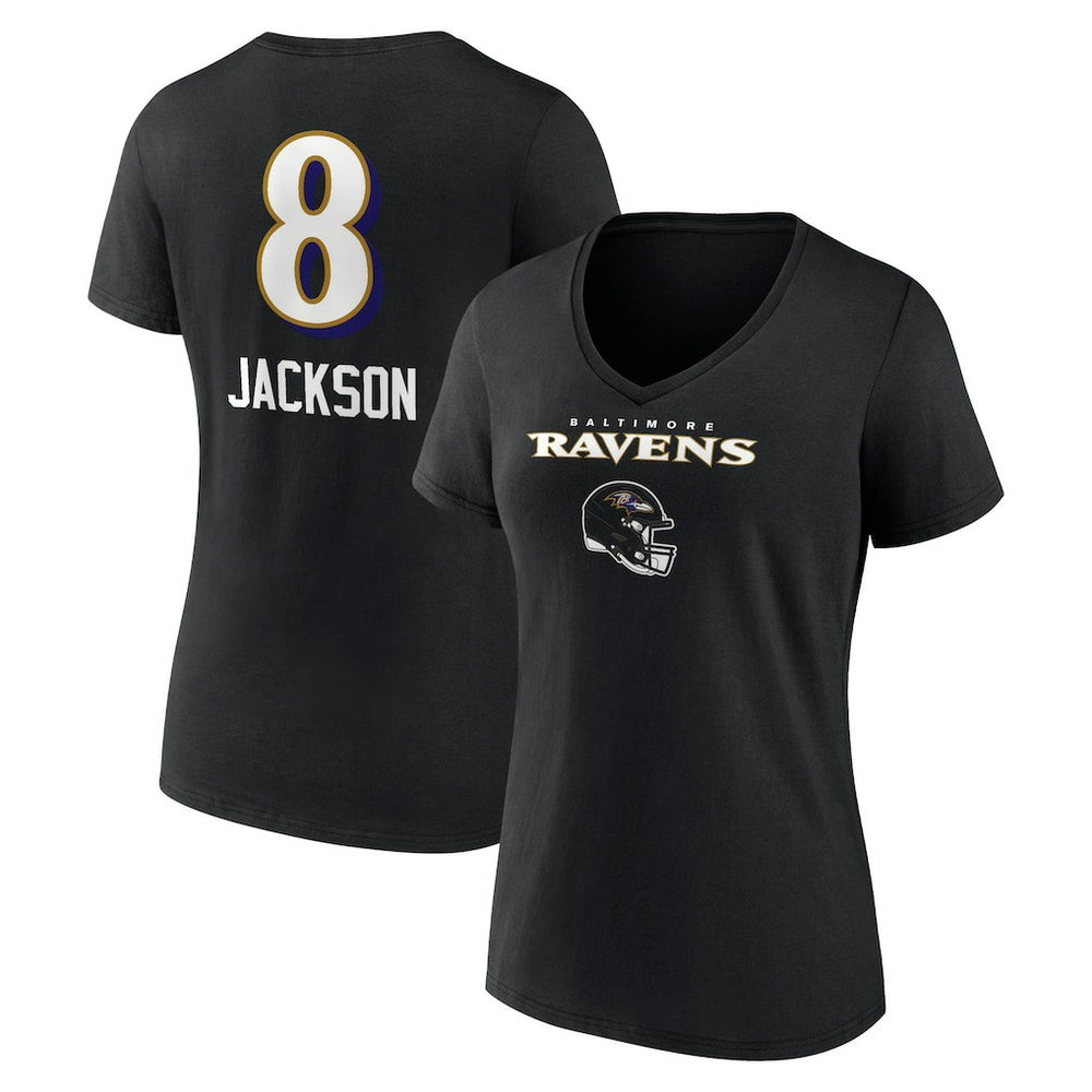 Baltimore Ravens Lamar Jackson Women's Team Wordmark Name & Number V-Neck T-Shirt | NFL US