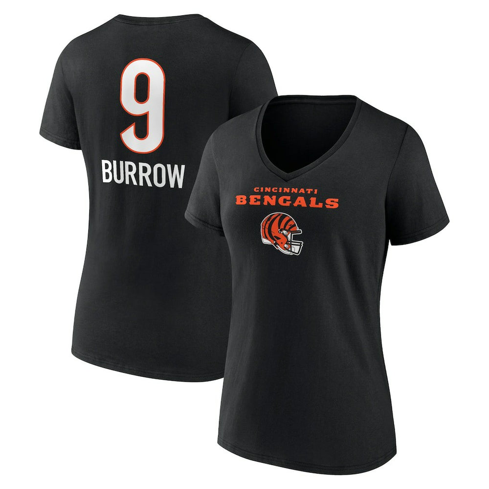 Cincinnati Bengals Joe Burrow Women's Team Wordmark Name & Number V-Neck T-Shirt | NFL Sale