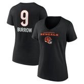 Cincinnati Bengals Joe Burrow Women's Team Wordmark Name & Number V-Neck T-Shirt | NFL Sale