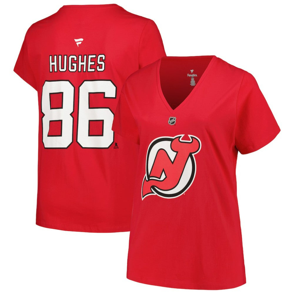 Jack Hughes New Jersey Devils Fanatics Women's Plus Size Name & Number T-Shirt - NHL T-shirts