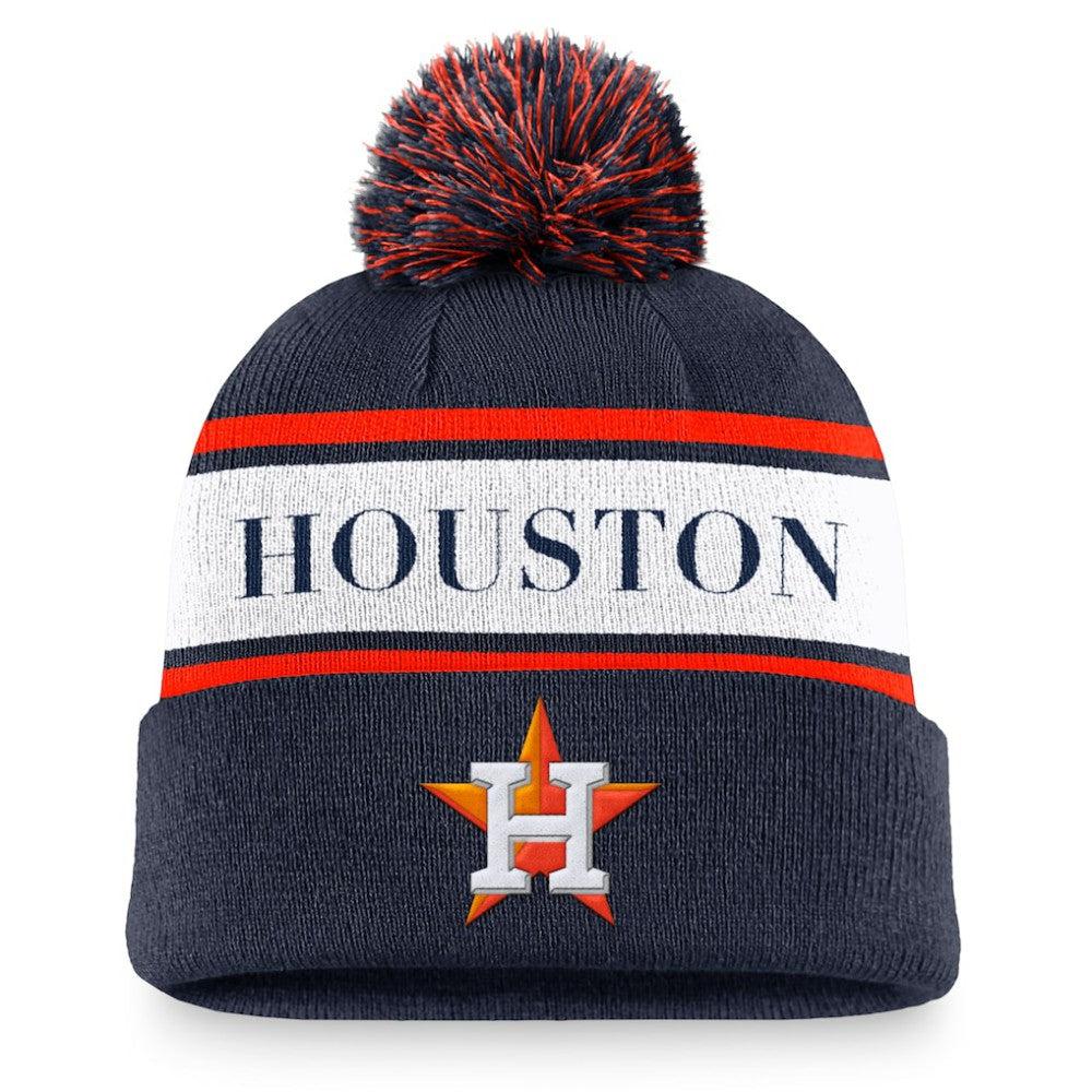Houston Astros Nike Team Stripe Peak Cuffed Knit Hat with Pom - MLB Hats