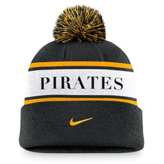 Pittsburgh Pirates Nike Team Stripe Peak Cuffed Knit Hat with Pom - MLB Hats