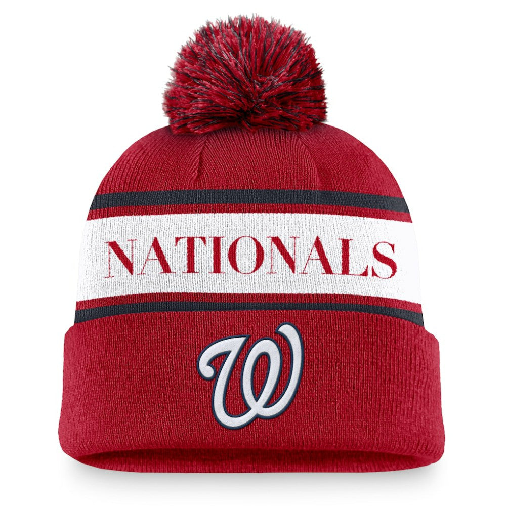 Washington Nationals Nike Team Stripe Peak Cuffed Knit Hat with Pom - MLB Hats
