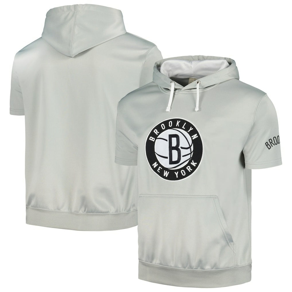 Silver/White Brooklyn Nets Short Sleeve Pullover Hoodie | NBA