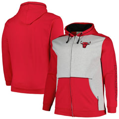 Red/Heather Gray Chicago Bulls Big & Tall Contrast Pieced Stitched Full-Zip Hoodie | NBA