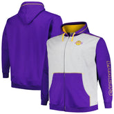 Purple/Heather Gray Los Angeles Lakers Big & Tall Contrast Pieced Stitched Full-Zip Hoodie | NBA