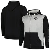 Black/Heather Gray Brooklyn Nets Big & Tall Contrast Pieced Stitched Full-Zip Hoodie | NBA