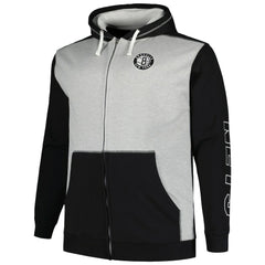 Black/Heather Gray Brooklyn Nets Big & Tall Contrast Pieced Stitched Full-Zip Hoodie | NBA