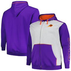 Purple/Heather Gray Phoenix Suns Big & Tall Contrast Pieced Stitched Full-Zip Hoodie | NBA