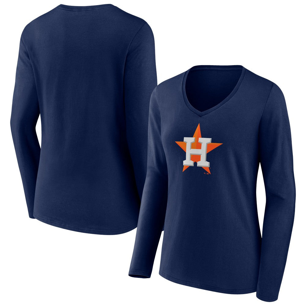 Houston Astros Fanatics Women's Official Logo V-Neck Long Sleeve T-Shirt - MLB T-shirts