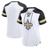 New Orleans Saints Women's Foiled Primary Lace-Up T-Shirt | NFL On sale