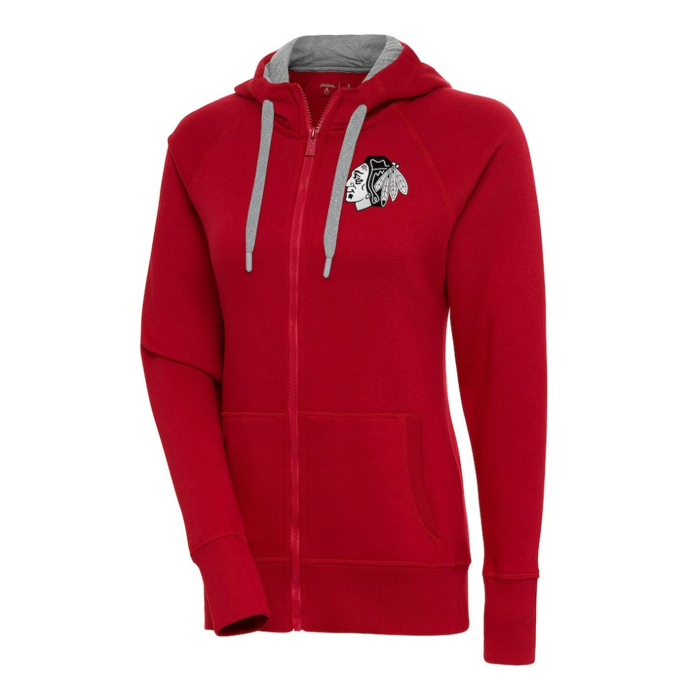 Chicago Blackhawks Antigua Women's Metallic Logo Victory Full-Zip Hoodie - NHL Hoodies