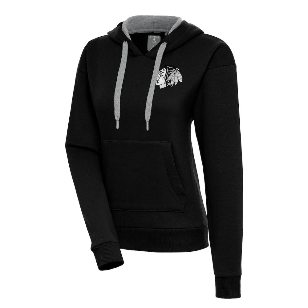 Chicago Blackhawks Antigua Women's Metallic Logo Victory Pullover Hoodie - NHL Hoodies