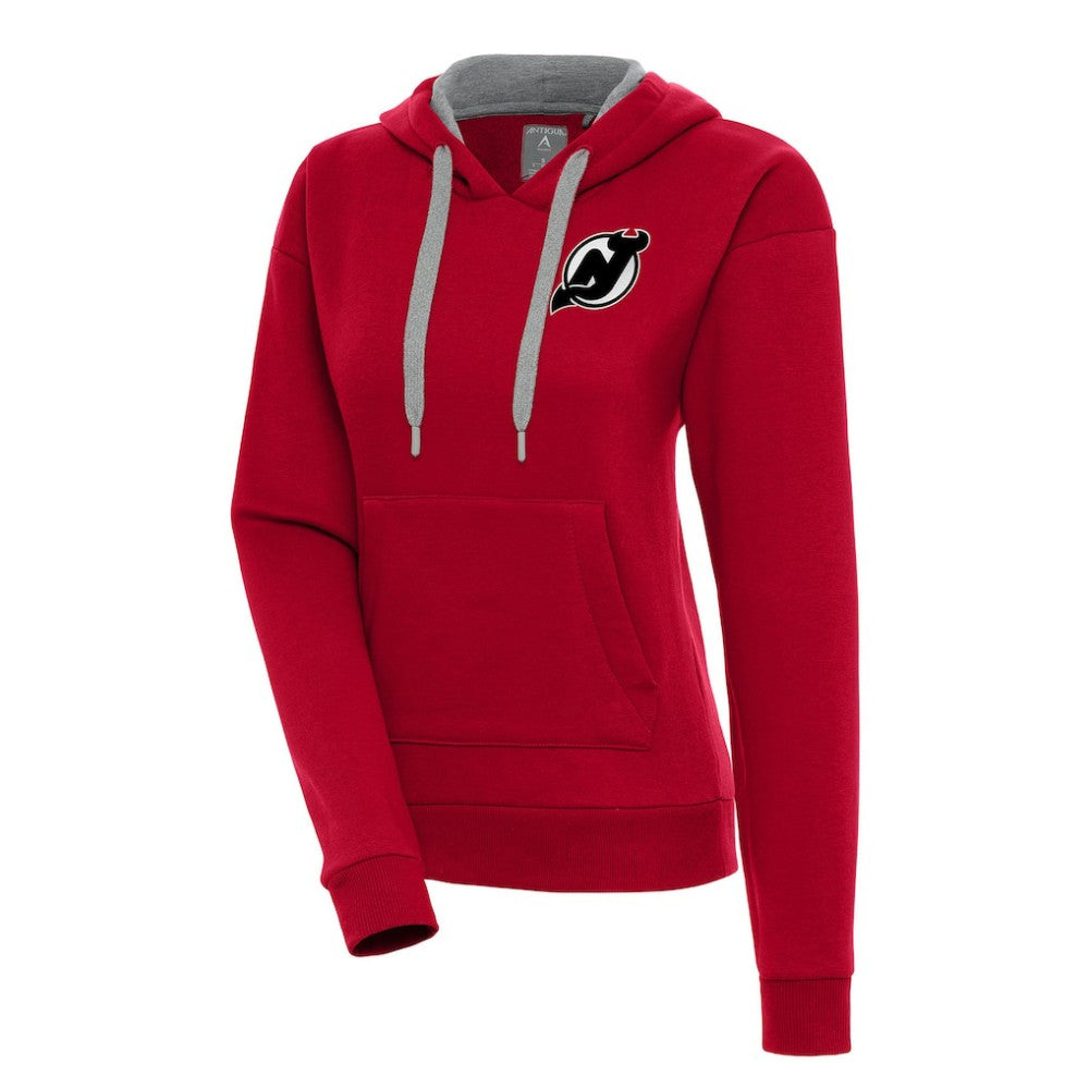 New Jersey Devils Antigua Women's Metallic Logo Victory Pullover Hoodie - NHL Jerseys