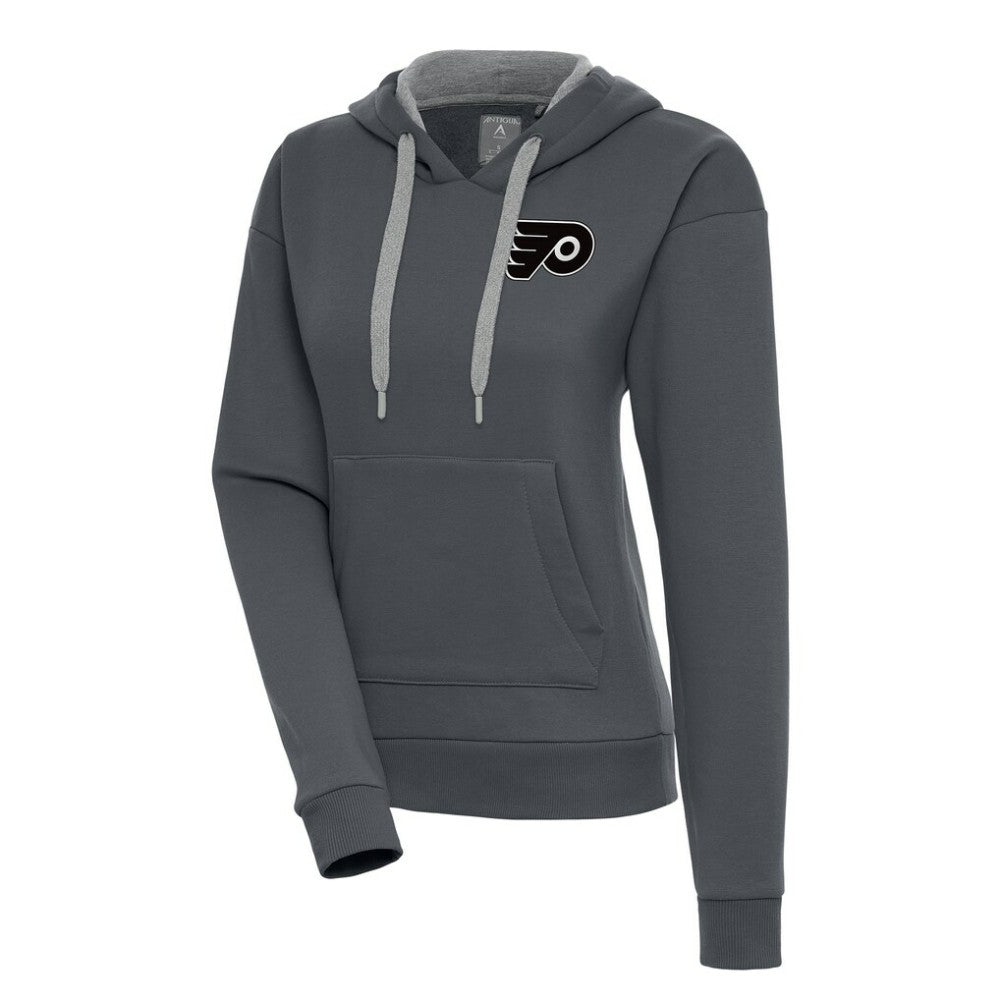 Philadelphia Flyers Antigua Women's Metallic Logo Victory Pullover Hoodie - NHL Hoodies