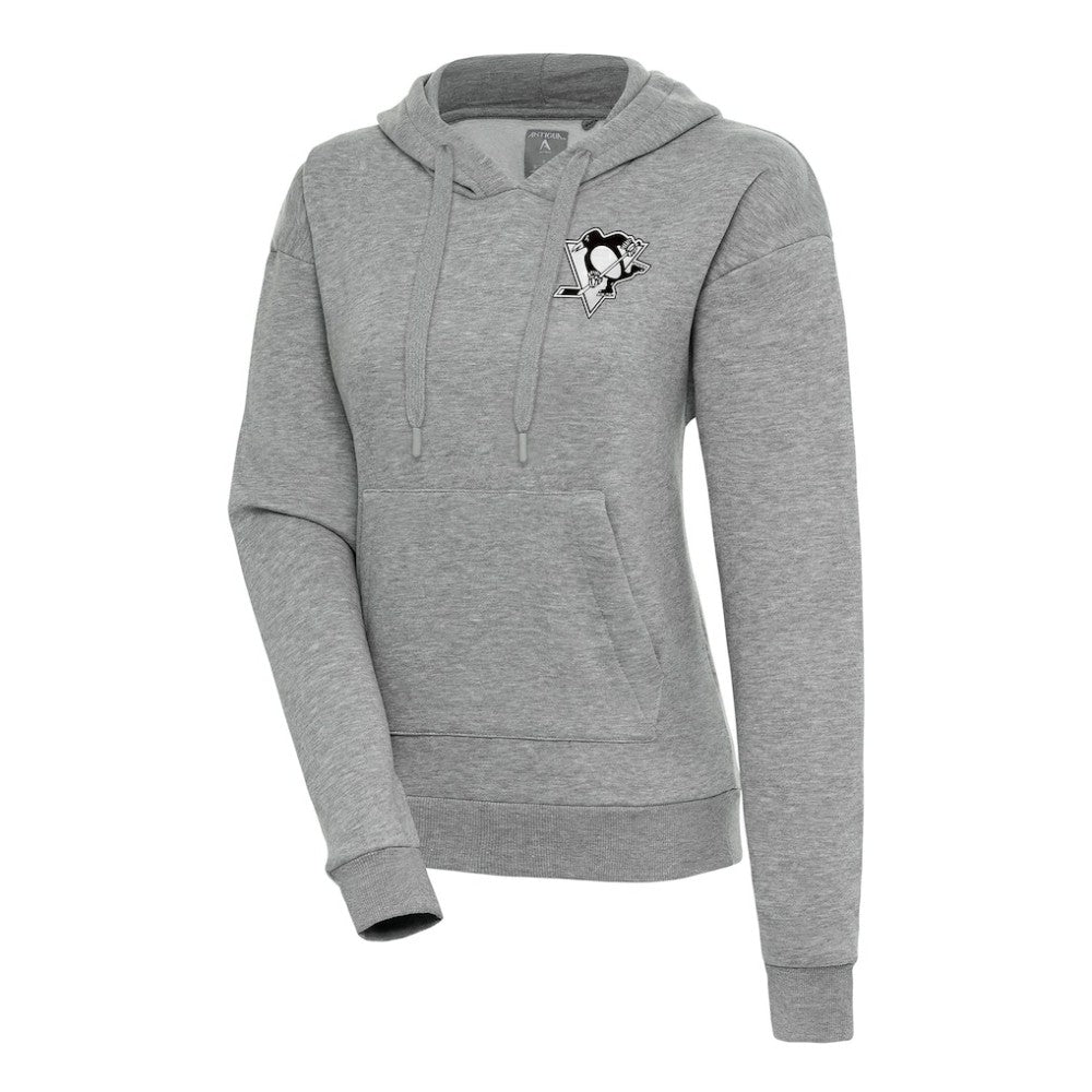 Pittsburgh Penguins Antigua Women's Metallic Logo Victory Pullover Hoodie - NHL Hoodies