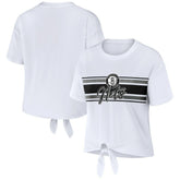 White Brooklyn Nets WEAR by Erin Andrews Women's Tie-Front T-Shirt | NBA
