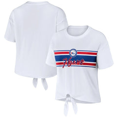 White Philadelphia 76ers WEAR by Erin Andrews Women's Tie-Front T-Shirt | NBA