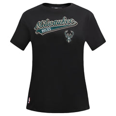 Black Milwaukee Bucks Pro Standard Women's Script Boyfriend T-Shirt | NBA