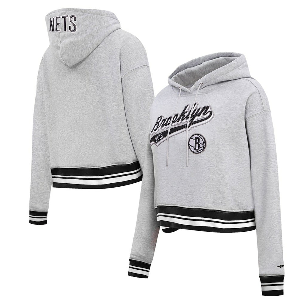 Heather Gray Brooklyn Nets Pro Standard Women's Script Tail Cropped Pullover Hoodie | NBA