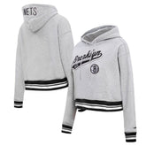 Heather Gray Brooklyn Nets Pro Standard Women's Script Tail Cropped Pullover Hoodie | NBA