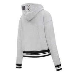 Heather Gray Brooklyn Nets Pro Standard Women's Script Tail Cropped Pullover Hoodie | NBA
