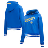Royal Golden State Warriors Pro Standard Women's Script Tail Cropped Pullover Hoodie sale | NBA