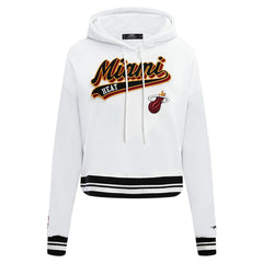 White Miami Heat Pro Standard Women's Script Tail Cropped Pullover Hoodie | NBA