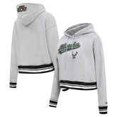 Heather Gray Milwaukee Bucks Pro Standard Women's Script Tail Cropped Pullover Hoodie | NBA