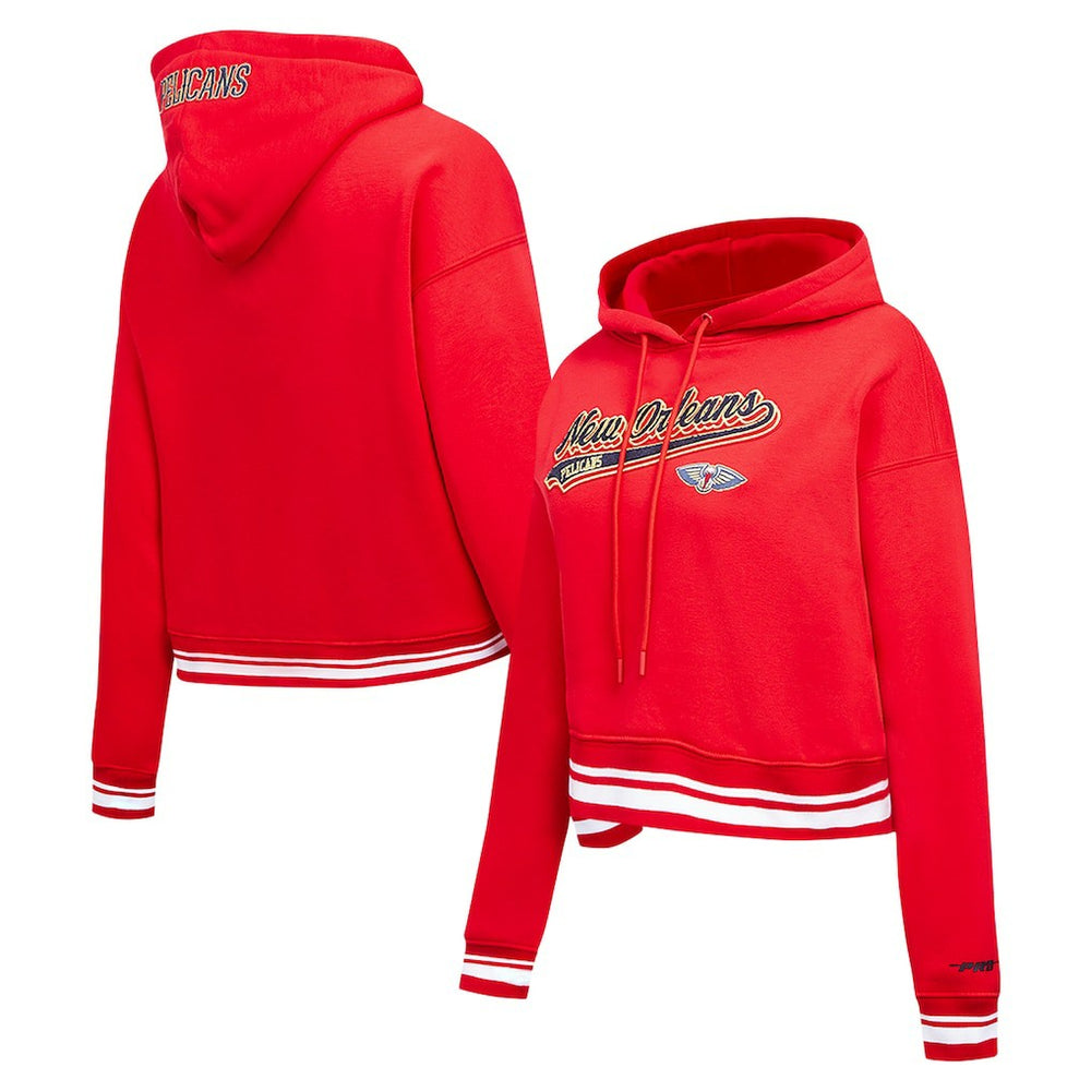 Red New Orleans Pelicans Pro Standard Women's Script Tail Cropped Pullover Hoodie | NBA